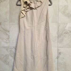 Elie Tahari Sleeveless Cream Wool Blend Ruffle Dress - Size 8